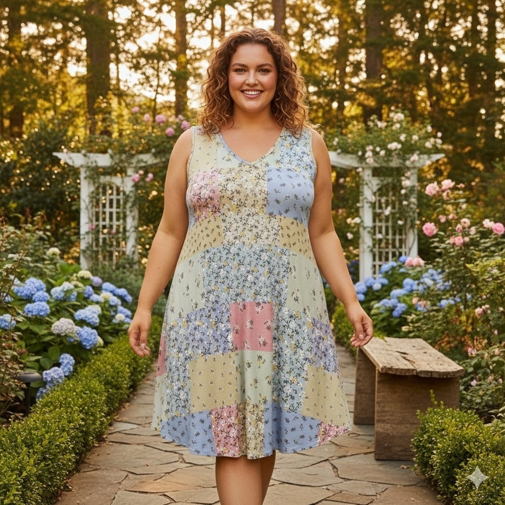 NWT Papillon dress patchwork dress XXL‎ Rayon stretchy baby doll petite floral